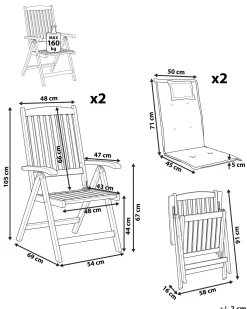 Gartenstuhl Akazienholz Hellbraun 2Er Set Auflagen Terracotta Java