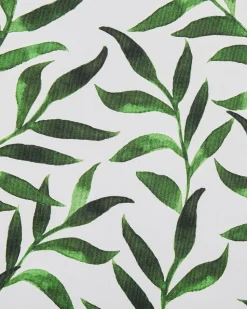 Gartenstuhl Akazienholz Hellbraun Textil Grau / Grun Blattmuster 2Er Set Cine