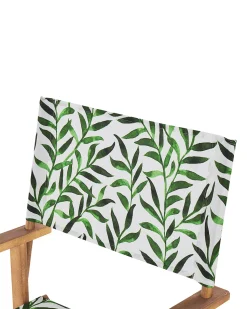 Gartenstuhl Akazienholz Hellbraun Textil Grau / Grun Blattmuster 2Er Set Cine
