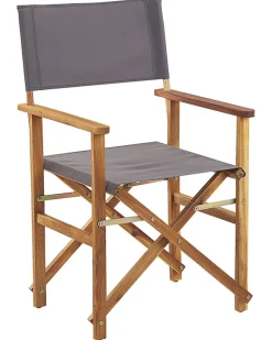 Gartenstuhl Akazienholz Hellbraun Textil Grau / Grun Blattmuster 2Er Set Cine