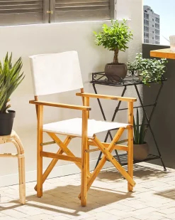 Gartenstuhl Akazienholz Hellbraun 2Er Set Auflagen Cremeweis Cine