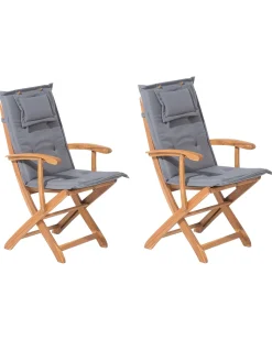 Gartenstuhl Akazienholz Hellbraun 2Er Set Auflagen Graphitgrau Maui