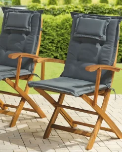 Gartenstuhl Akazienholz Hellbraun 2Er Set Auflagen Graphitgrau Maui