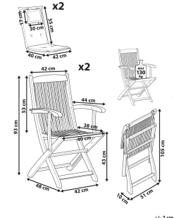 Gartenstuhl Akazienholz Hellbraun 2Er Set Auflagen Graphitgrau Maui