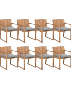 Gartenstuhl Akazienholz Hellbraun 8Er Set Auflagen Grau Sassari