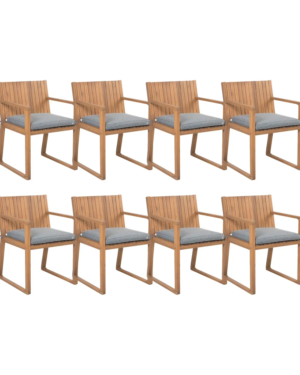 Gartenstuhl Akazienholz Hellbraun 8Er Set Auflagen Grau Sassari