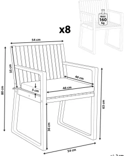 Gartenstuhl Akazienholz Hellbraun 8Er Set Auflagen Grau Sassari