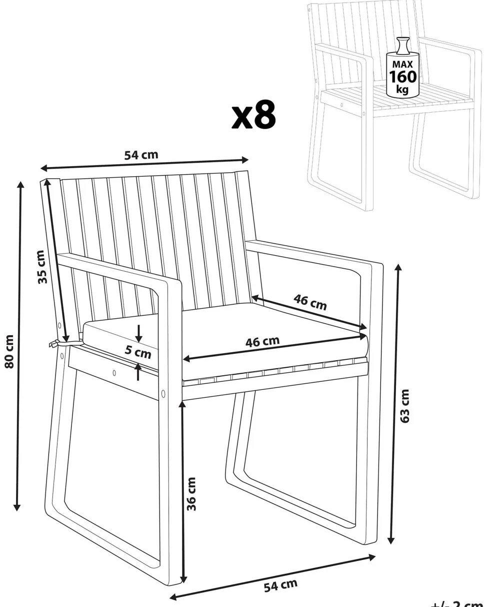 Gartenstuhl Akazienholz Hellbraun 8Er Set Auflagen Grau Sassari