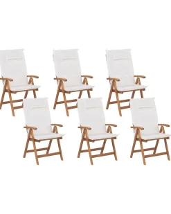 Gartenstuhl Akazienholz Hellbraun 6Er Set Auflagen Cremeweis Java