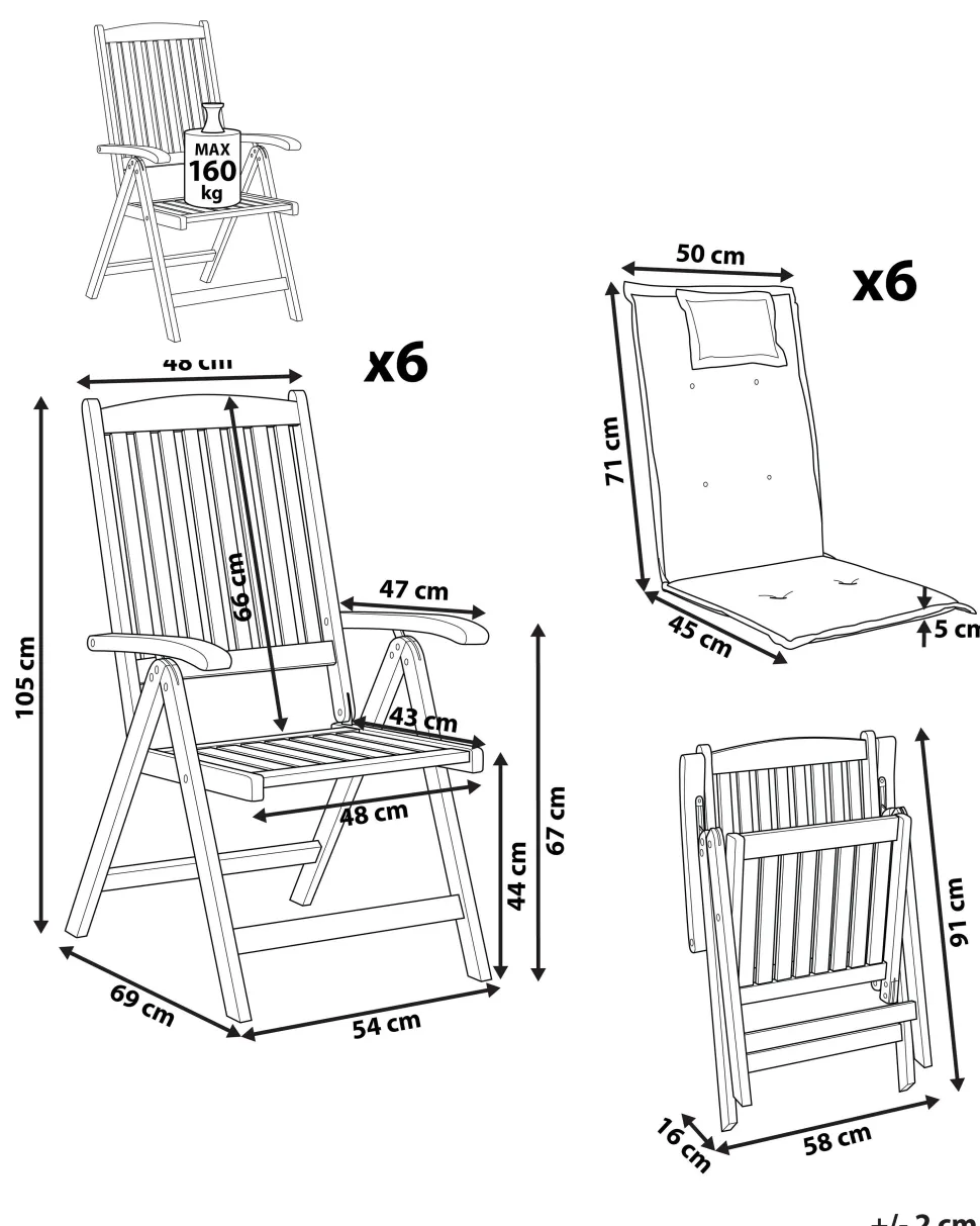 Gartenstuhl Akazienholz Hellbraun 6Er Set Auflagen Cremeweis Java