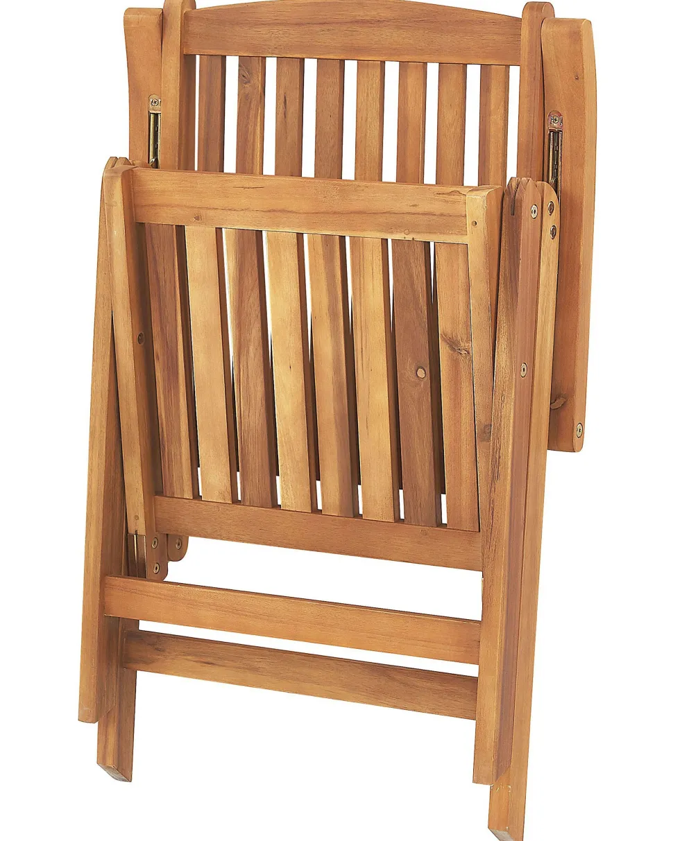 Gartenstuhl Akazienholz Hellbraun 2Er Set Auflagen Blau Java