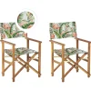 Gartenstuhl Akazienholz Hellbraun Textil Cremeweis / Bunt Flamingomuster 2Er Set Cine