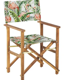 Gartenstuhl Akazienholz Hellbraun Textil Cremeweis / Bunt Flamingomuster 2Er Set Cine