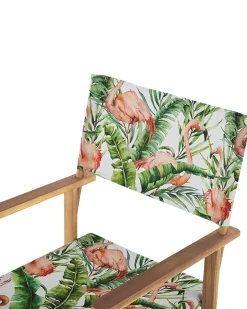 Gartenstuhl Akazienholz Hellbraun Textil Cremeweis / Bunt Flamingomuster 2Er Set Cine