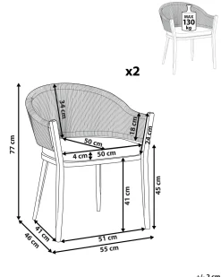 Gartenstuhl Aluminium / Flechtseil Grau 2Er Set Mileto