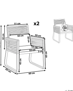 Gartenstuhl Aluminium / Flechtseil Schwarz 2Er Set Canetto