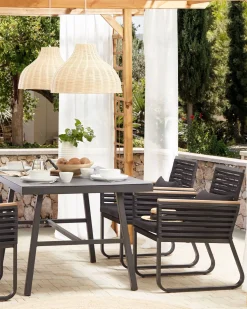 Gartenstuhl Aluminium / Flechtseil Schwarz 2Er Set Canetto