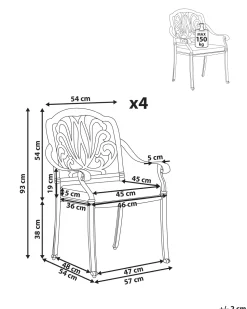Gartenstuhl Aluminium Dunkelbraun 4Er Set Ancona