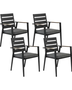 Gartenstuhl Aluminium Schwarz 4Er Set Auflagen Grau Taviano