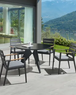 Gartenstuhl Aluminium Schwarz 4Er Set Auflagen Grau Taviano