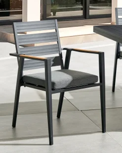 Gartenstuhl Aluminium Schwarz 4Er Set Auflagen Grau Taviano