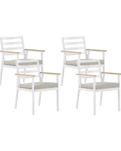 Gartenstuhl Aluminium Weis Auflagen Beige 4Er Set Cavoli