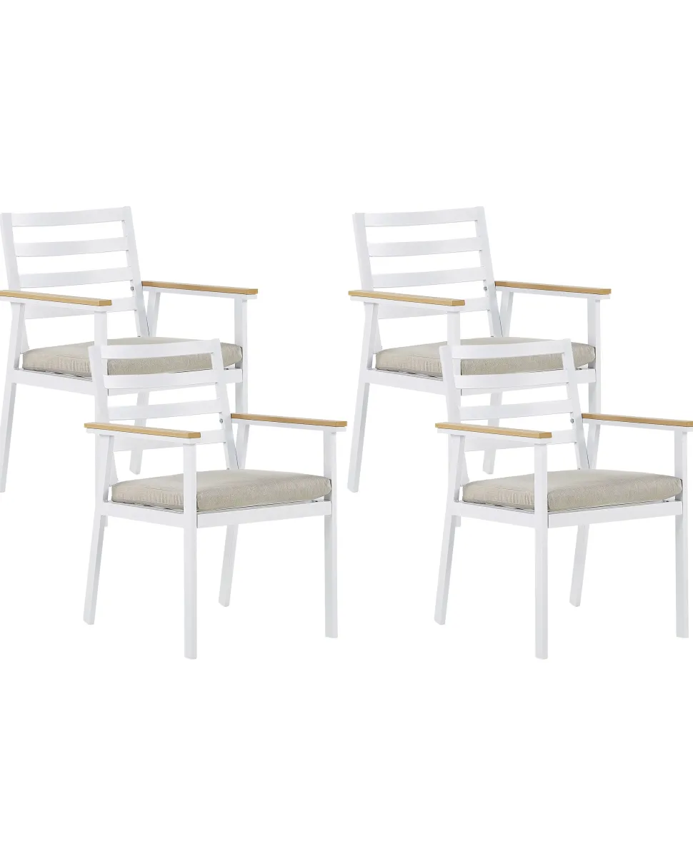 Gartenstuhl Aluminium Weis Auflagen Beige 4Er Set Cavoli