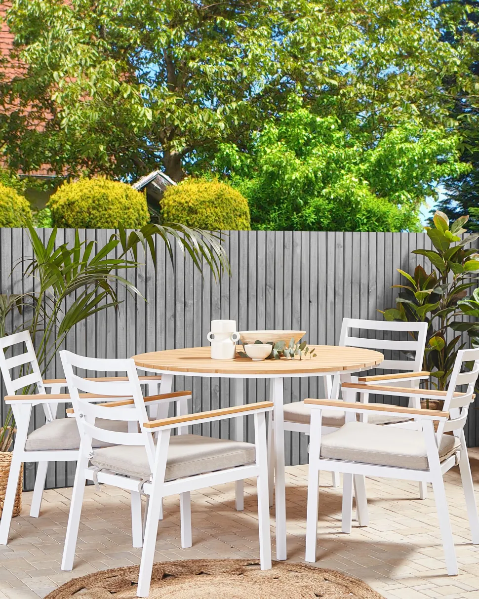 Gartenstuhl Aluminium Weis Auflagen Beige 4Er Set Cavoli