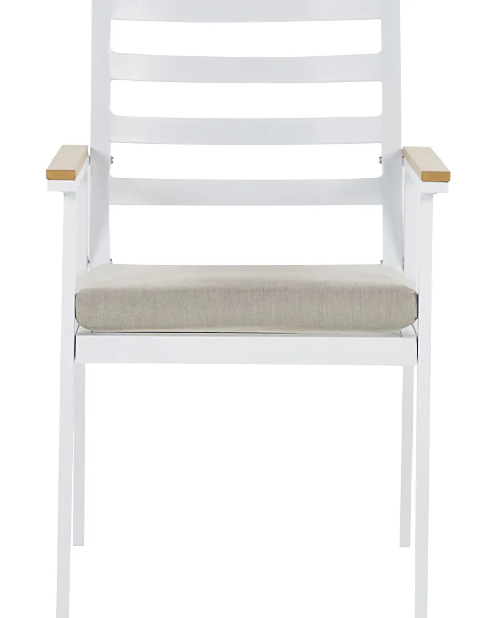 Gartenstuhl Aluminium Weis Auflagen Beige 4Er Set Cavoli
