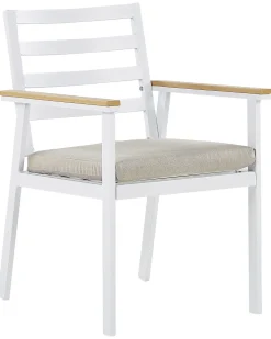 Gartenstuhl Aluminium Weis Auflagen Beige 4Er Set Cavoli