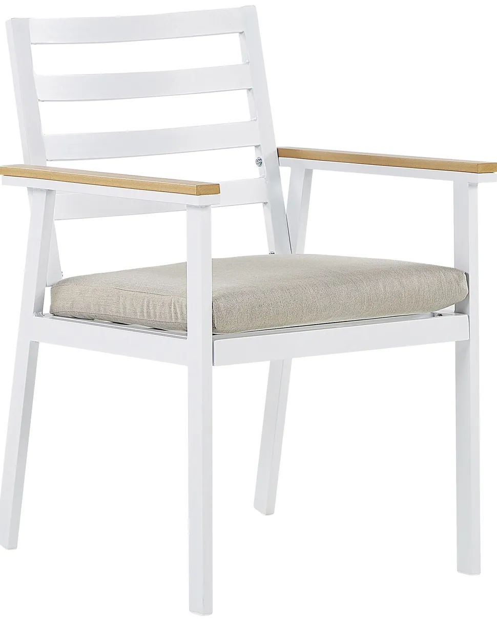 Gartenstuhl Aluminium Weis Auflagen Beige 4Er Set Cavoli