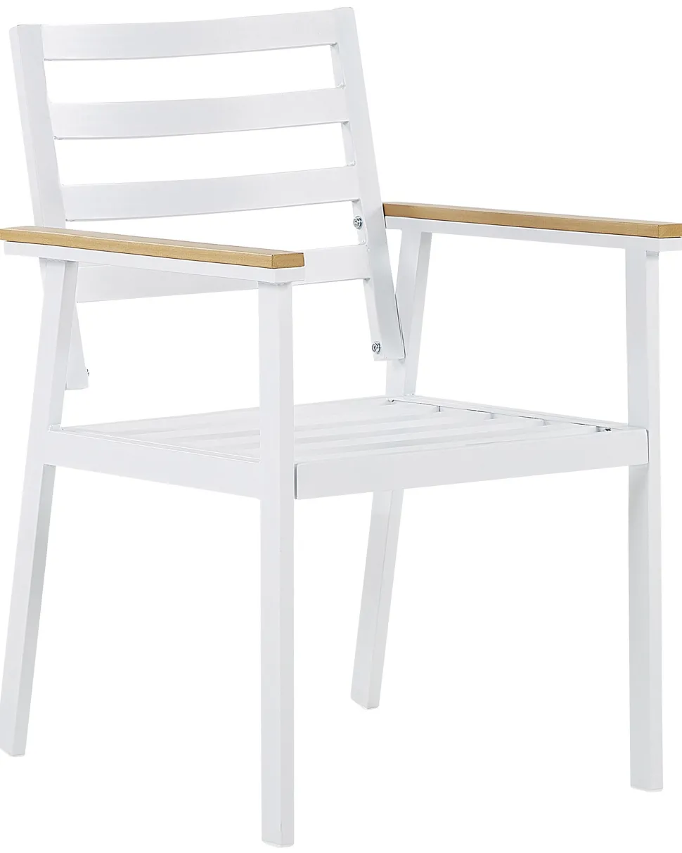 Gartenstuhl Aluminium Weis Auflagen Beige 4Er Set Cavoli
