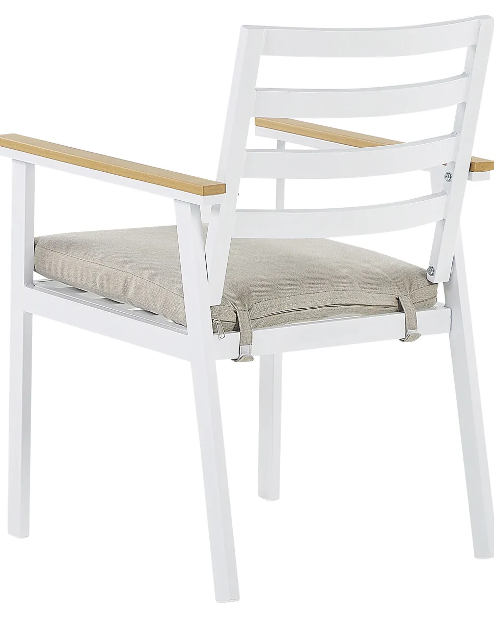 Gartenstuhl Aluminium Weis Auflagen Beige 4Er Set Cavoli