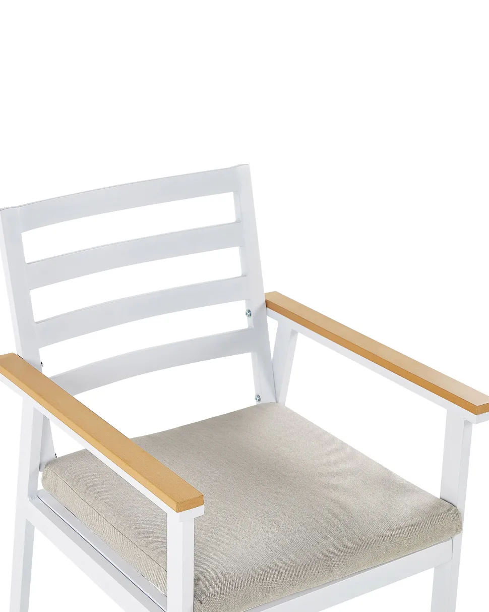 Gartenstuhl Aluminium Weis Auflagen Beige 4Er Set Cavoli