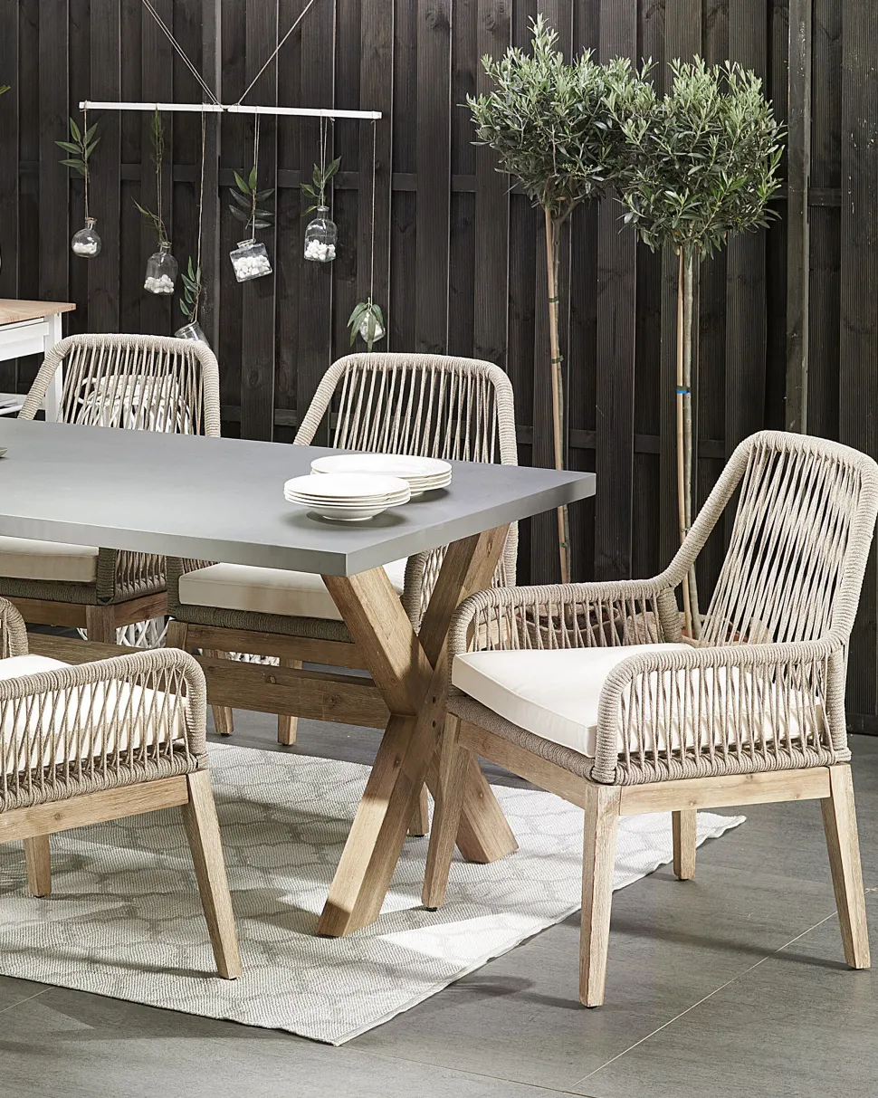 Gartenstuhl Beige / Heller Holzfarbton 2Er Set Auflagen Cremeweis Olbia