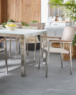 Gartenstuhl Beige 6Er Set Edelstahl Grosseto