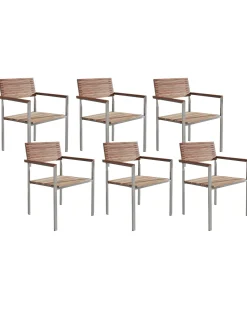 Gartenstuhl Edelstahl / Teakholz Hellbraun 6Er Set Viareggio