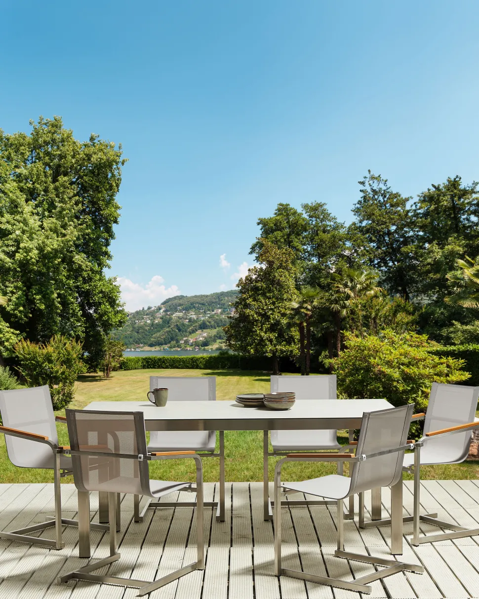 Gartenstuhl Edelstahl Beige 6Er Set Cosoleto