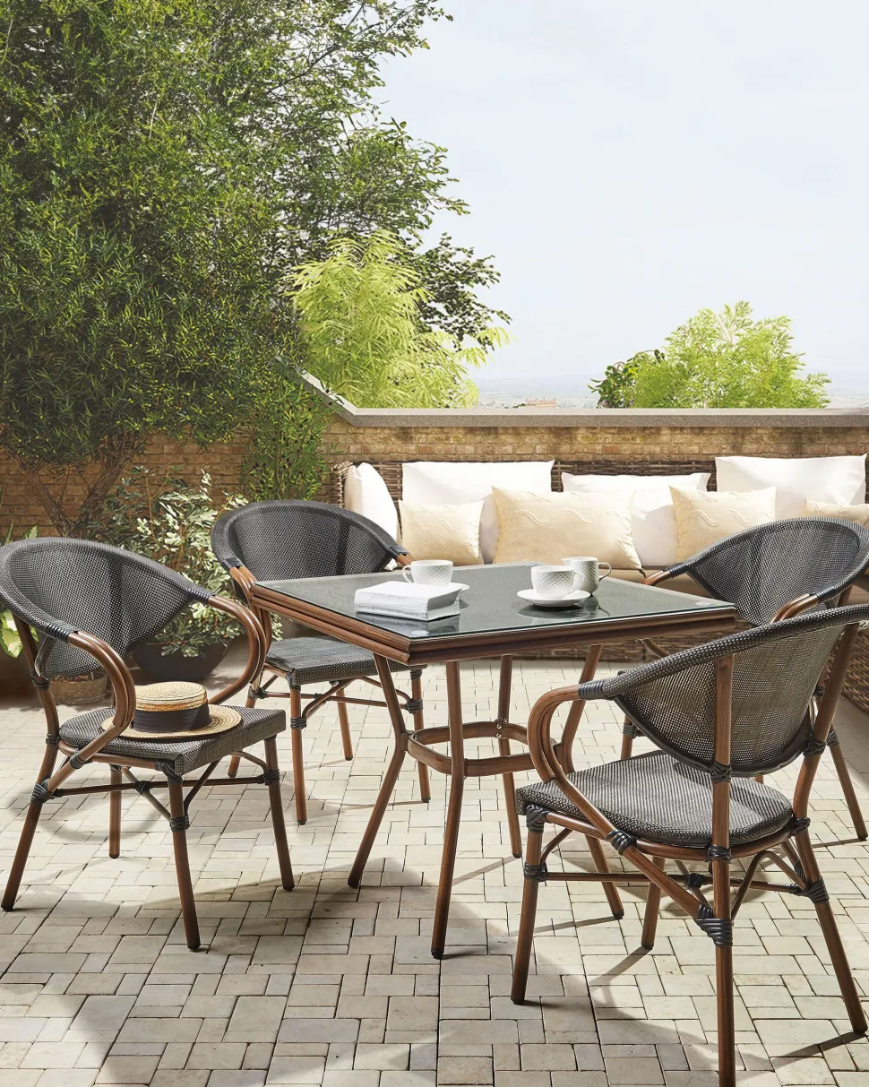 Gartenstuhl Grau / Dunkler Holzfarbton 4Er Set Caspri