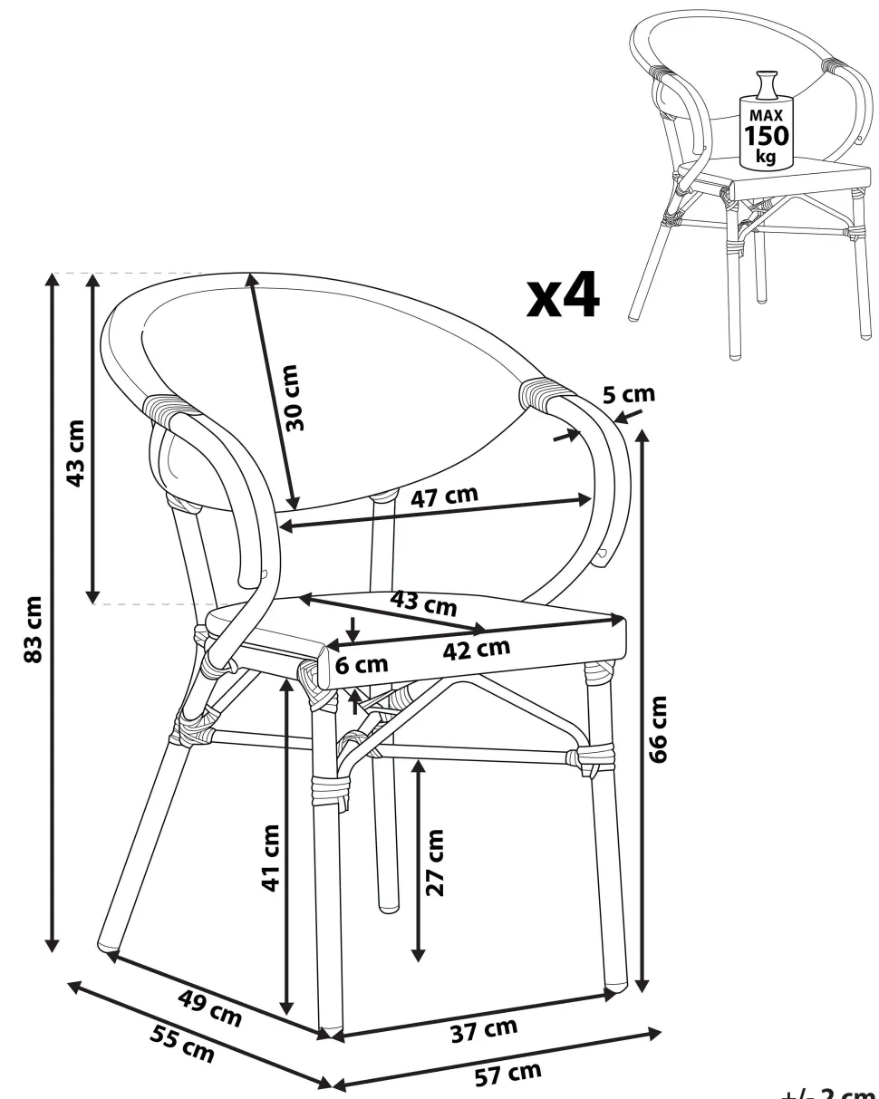 Gartenstuhl Grau / Dunkler Holzfarbton 4Er Set Caspri