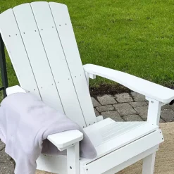 Gartenstuhl Kunstholz Weis Breite Armlehnen Adirondack