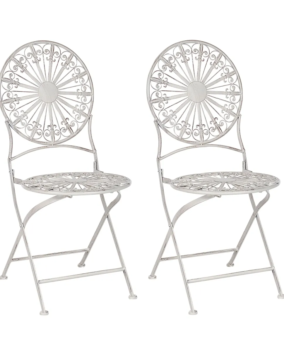 Gartenstuhl Metall Cremeweis 2Er Set Zusammenklappbar Scafa