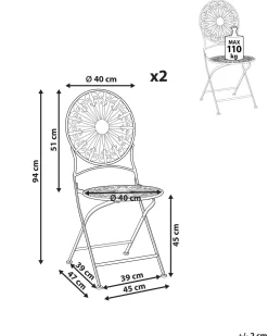 Gartenstuhl Metall Cremeweis 2Er Set Zusammenklappbar Scafa