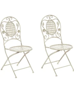 Gartenstuhl Metall Cremeweis 2Er Set Zusammenklappbar Bivio