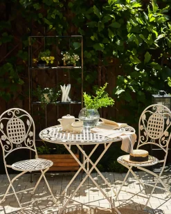 Gartenstuhl Metall Cremeweis 2Er Set Zusammenklappbar Bivio