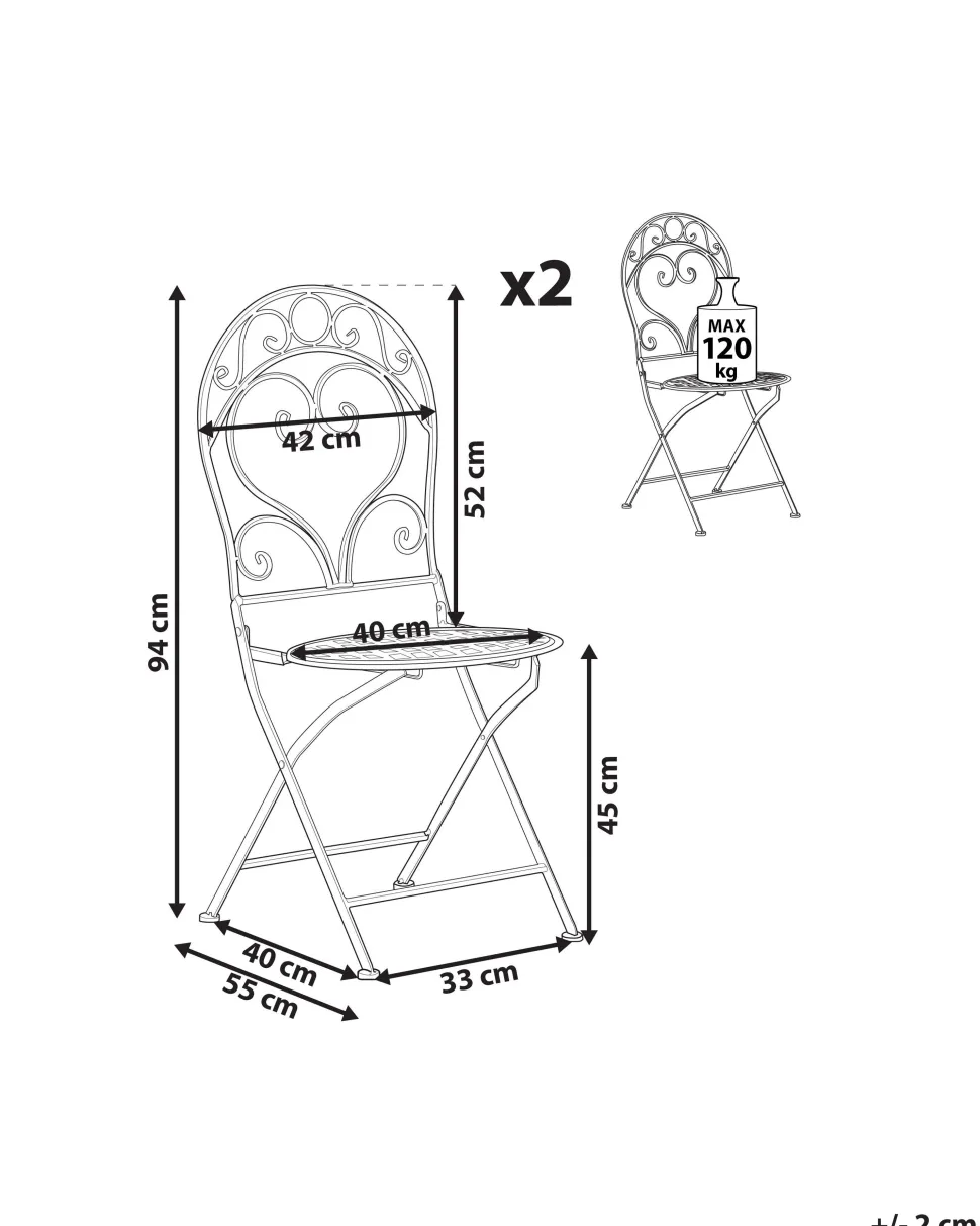Gartenstuhl Metall Rosa 2Er Set Zusammenklappbar Albinia