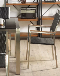 Gartenstuhl Rattan 4Er Set Edelstahl Grosseto