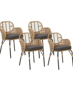 Gartenstuhl Rattan Naturlich Auflage Graphitgrau 4Er Set Pratello