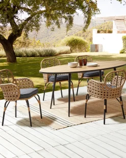 Gartenstuhl Rattan Naturlich Auflage Graphitgrau 4Er Set Pratello