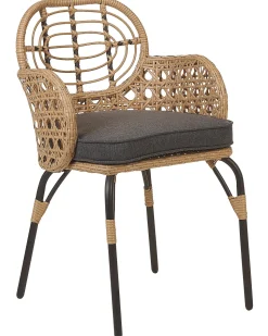 Gartenstuhl Rattan Naturlich Auflage Graphitgrau 4Er Set Pratello